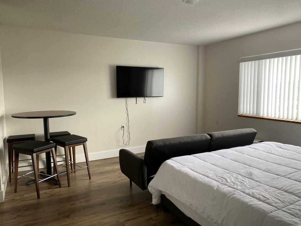 Bed, TV and multimedia, Living room, Seating area, Bedroom, hair dresser