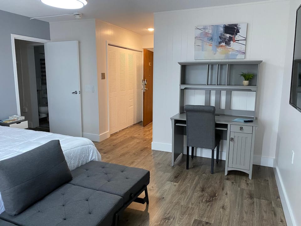 Bed, TV and multimedia, Kitchen or kitchenette, Living room, Seating area, Bedroom