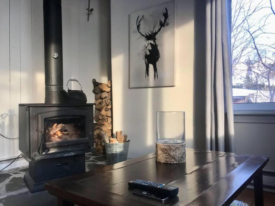 Om chalet 2 avec spa et foyer bordé du fleuve Chalet in Quebec