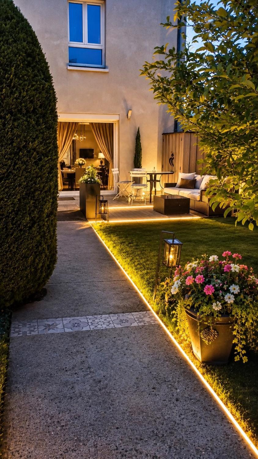Patio, Night, Garden, Garden view