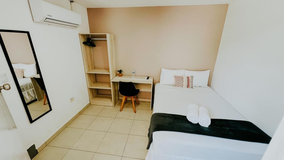 Bed, Photo of the whole room, Bedroom, towels, wardrobe, air conditioner