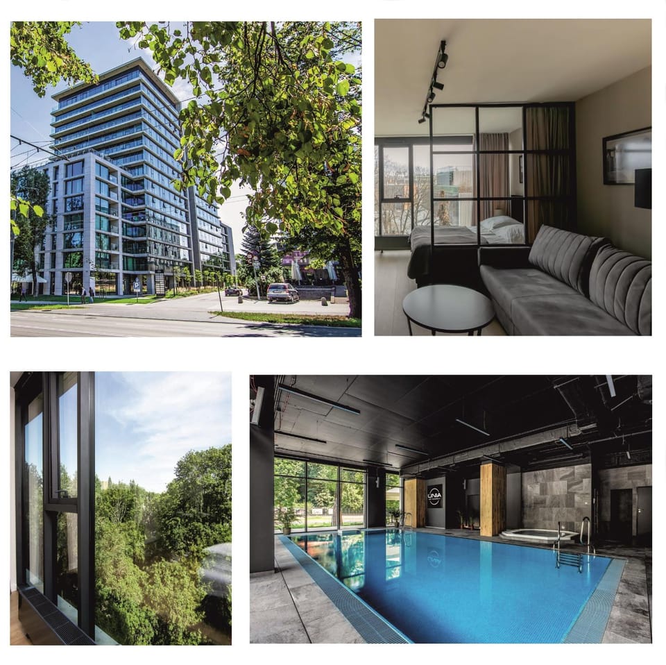 Property building, Living room, Garden view, Swimming pool