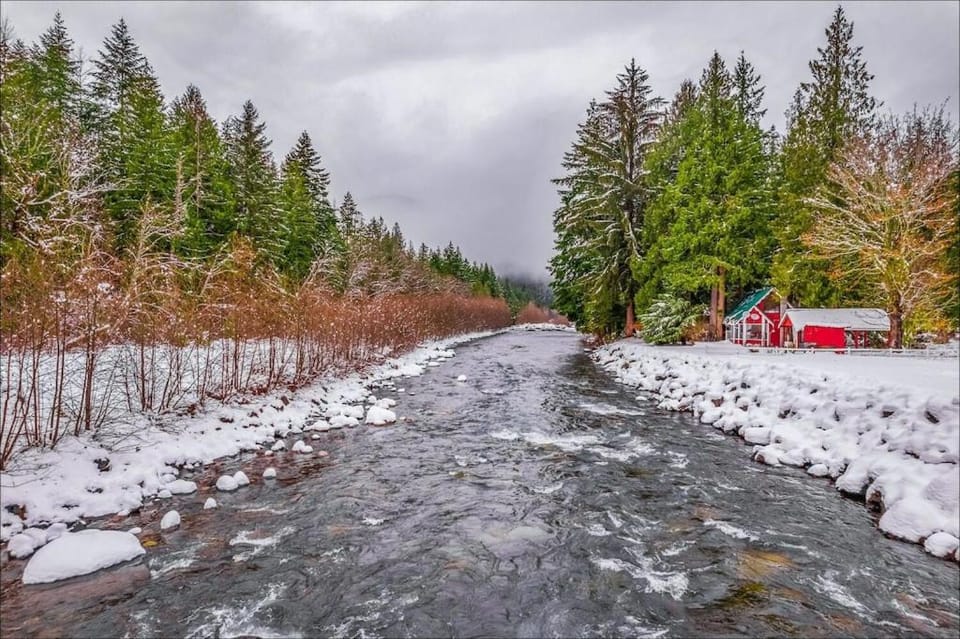 Riverside cabin near Mount Rainier with hot tub Cabin in Greenwater