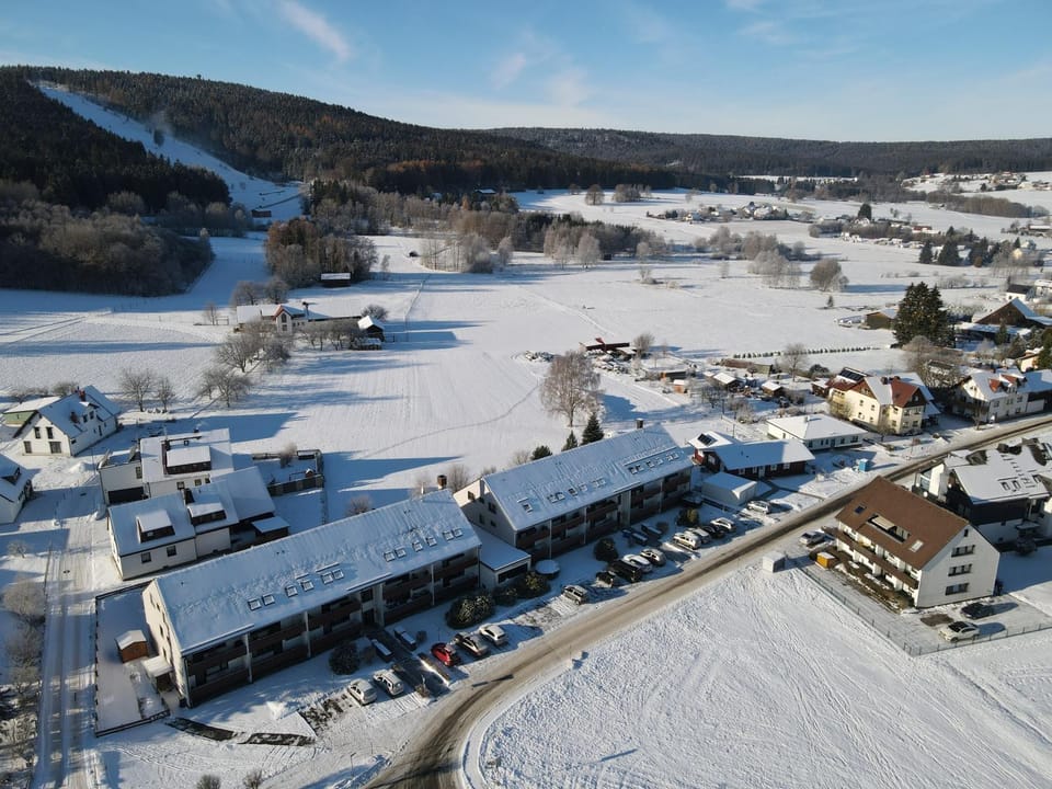 Property building, Bird's eye view, Winter, Skiing, City view