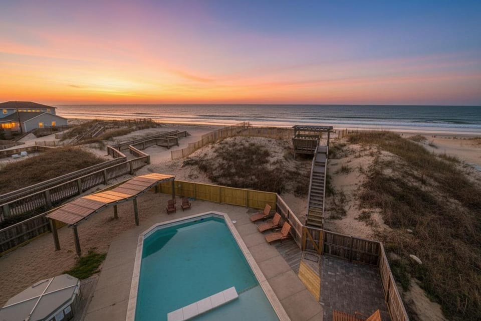 Outside-In - S Nags Head MP 18.5, Luxury Oceanfront, Elevator, Pool, Cabana, Home Theatre, Pets OK House in Nags Head