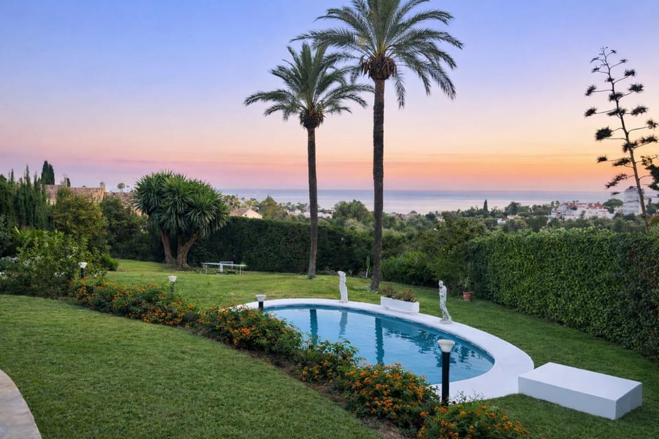 Natural landscape, Garden, Sea view, Swimming pool, Sunset