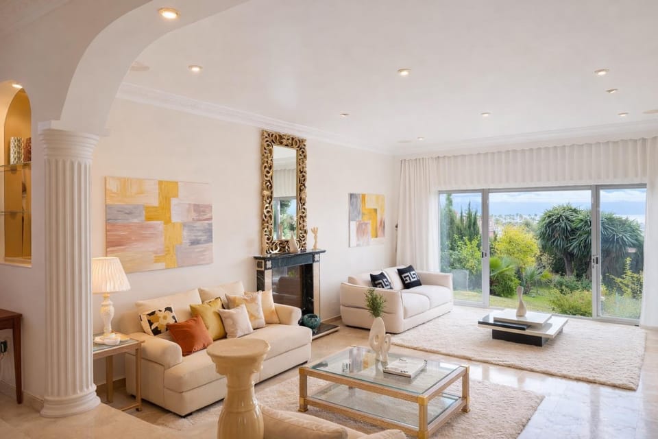 Living room, Seating area, Garden view, Sea view