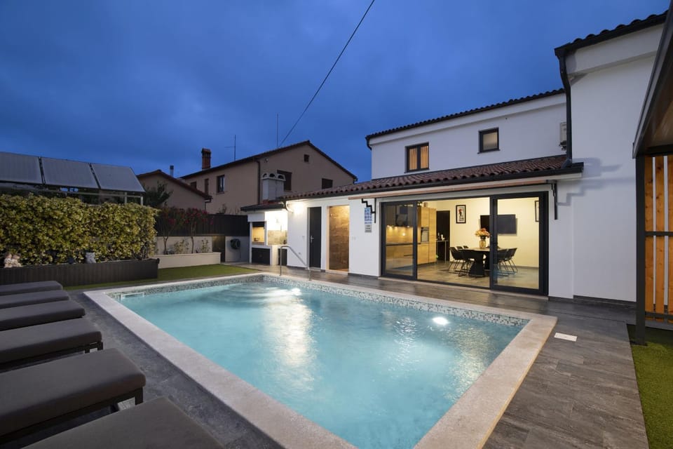 Property building, Night, Swimming pool