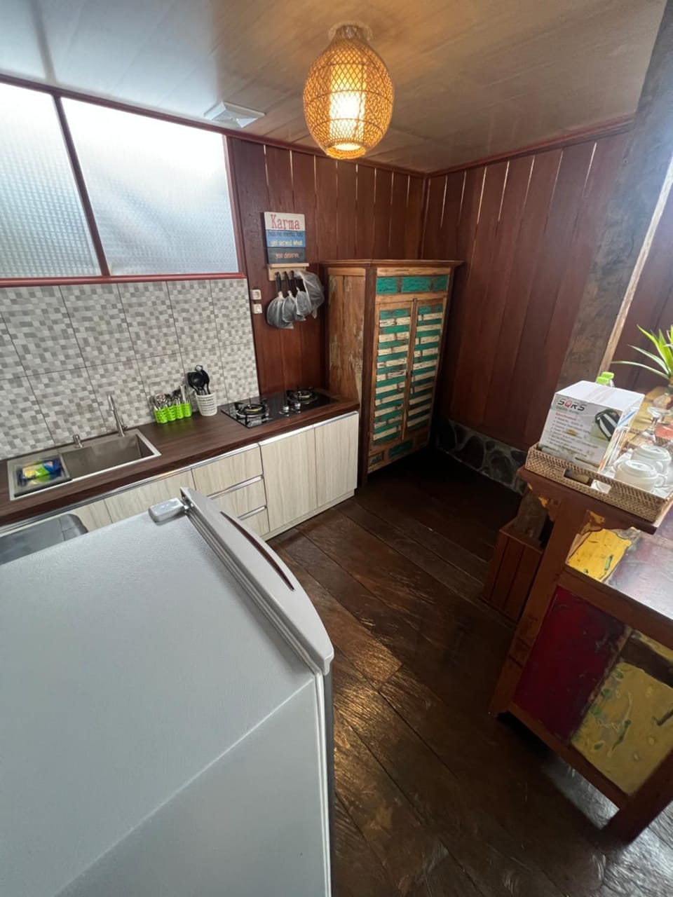 Kitchen or kitchenette, stove