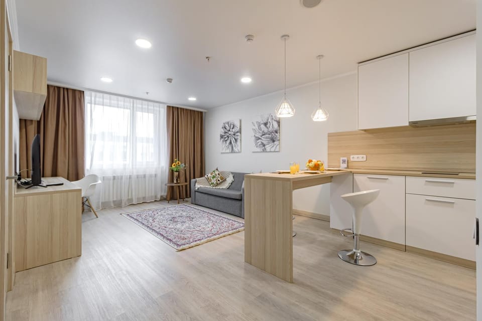 Kitchen or kitchenette, Living room, Dining area