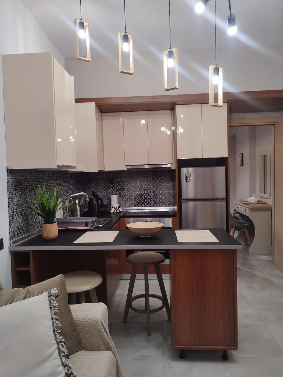 Kitchen or kitchenette, oven, stove