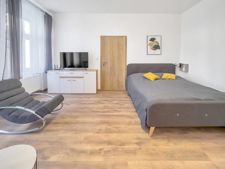 Bed, TV and multimedia, Living room, Photo of the whole room, Seating area, Bedroom