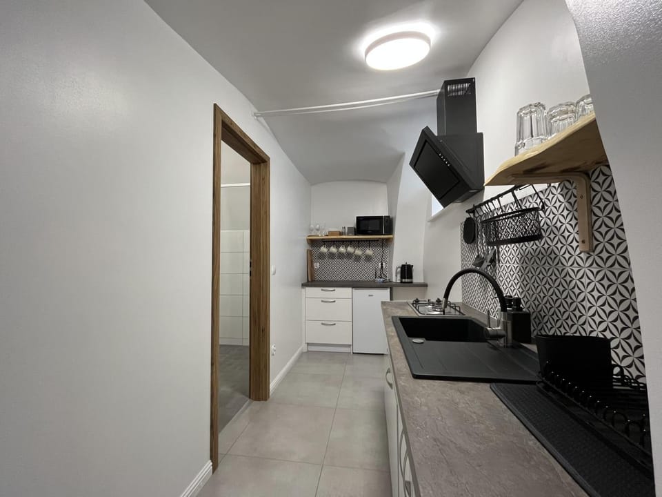 Kitchen or kitchenette, stove