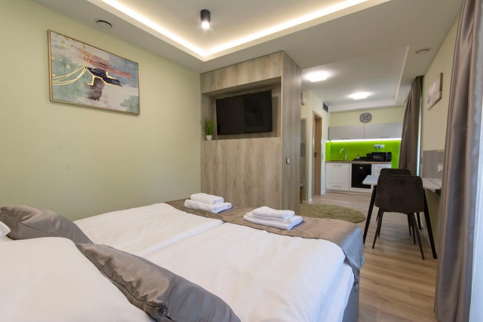 Bed, TV and multimedia, Photo of the whole room, Bedroom, towels, air conditioner