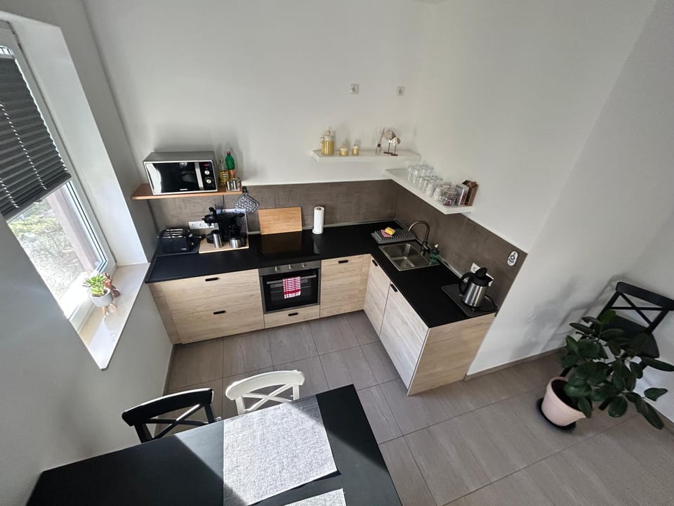 Kitchen or kitchenette, stove