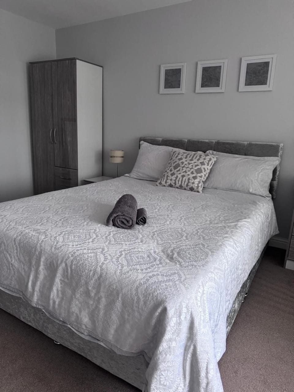 Bed, wardrobe