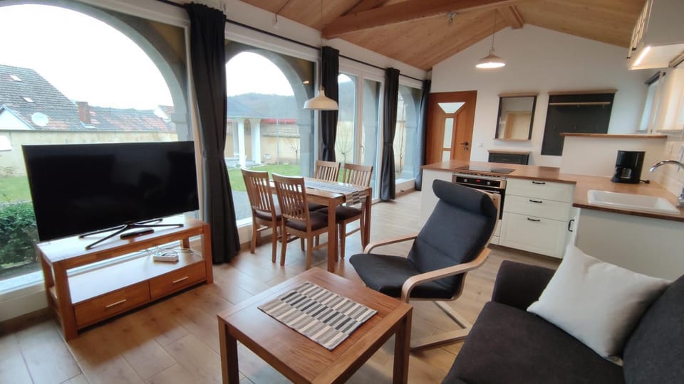 Living room, Seating area, Garden view, kitchen