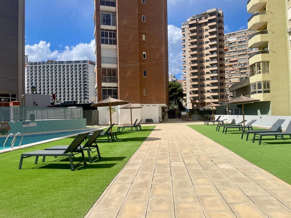 Property building, Pool view, Swimming pool, sunbed