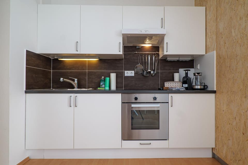 Kitchen or kitchenette, stove