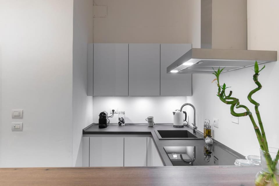 Kitchen or kitchenette, stove