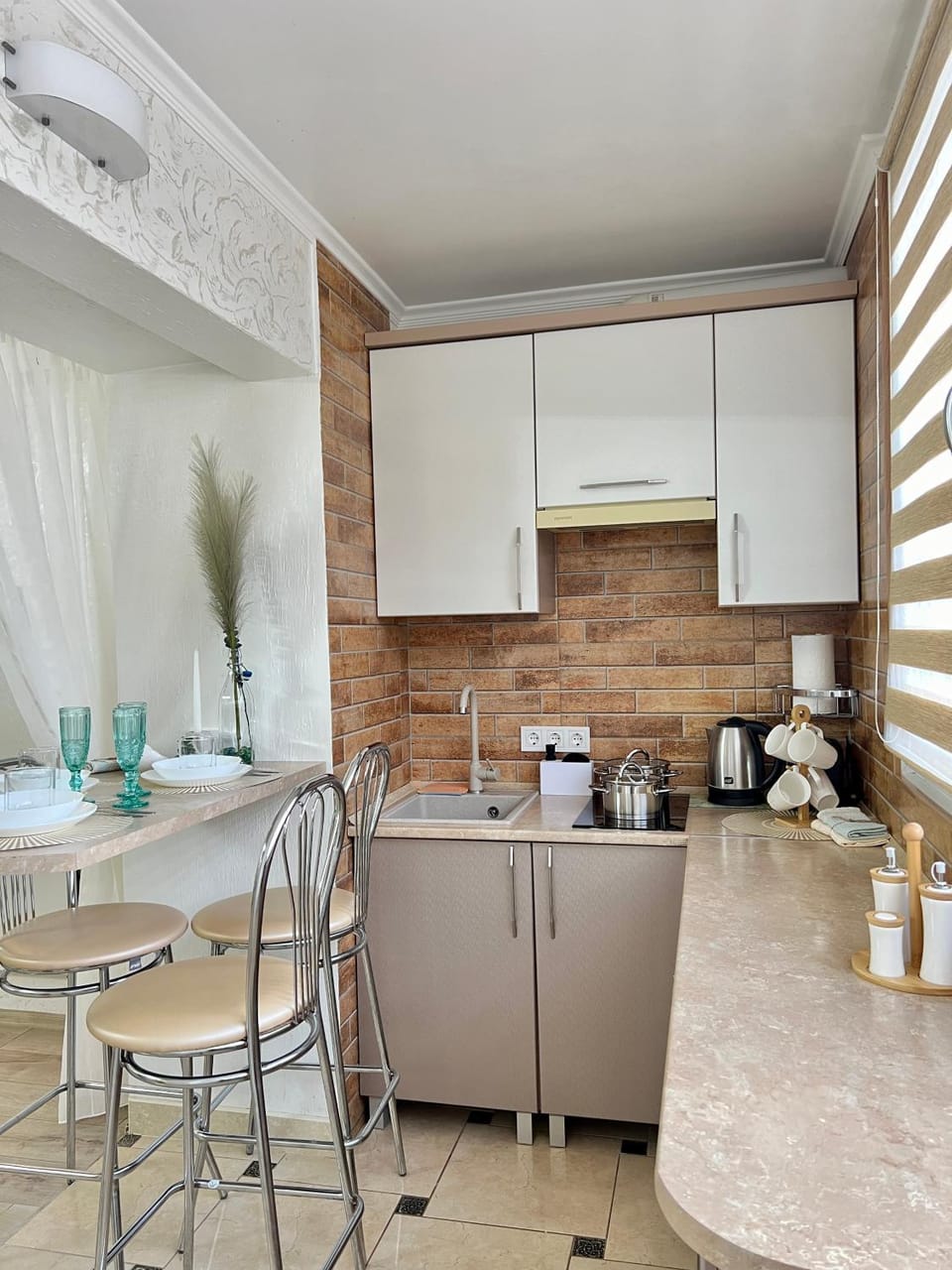 Kitchen or kitchenette, stove