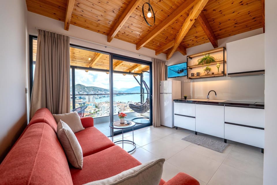 Kitchen or kitchenette, Photo of the whole room, Seating area, Mountain view, Sea view