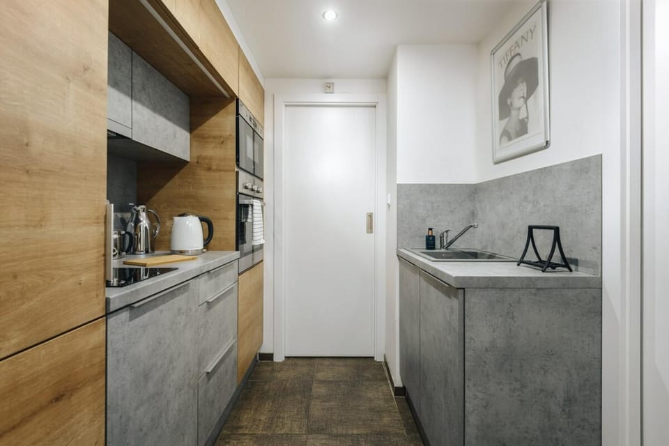 Kitchen or kitchenette, stove