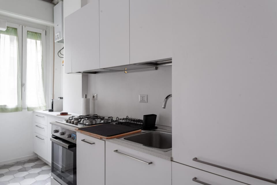 Kitchen or kitchenette, stove