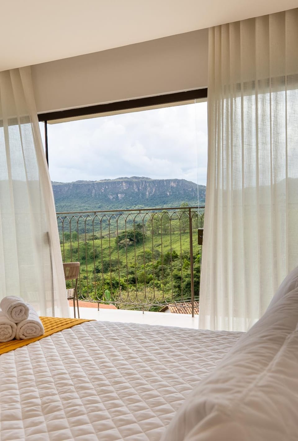 Bed, Natural landscape, Bedroom, Mountain view