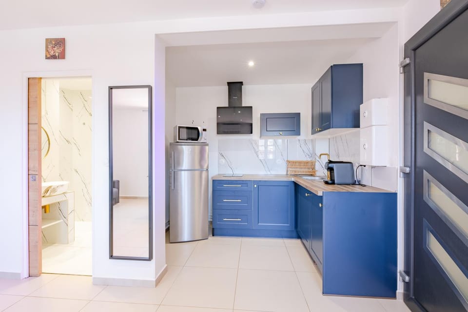 Kitchen or kitchenette, minibar, stove