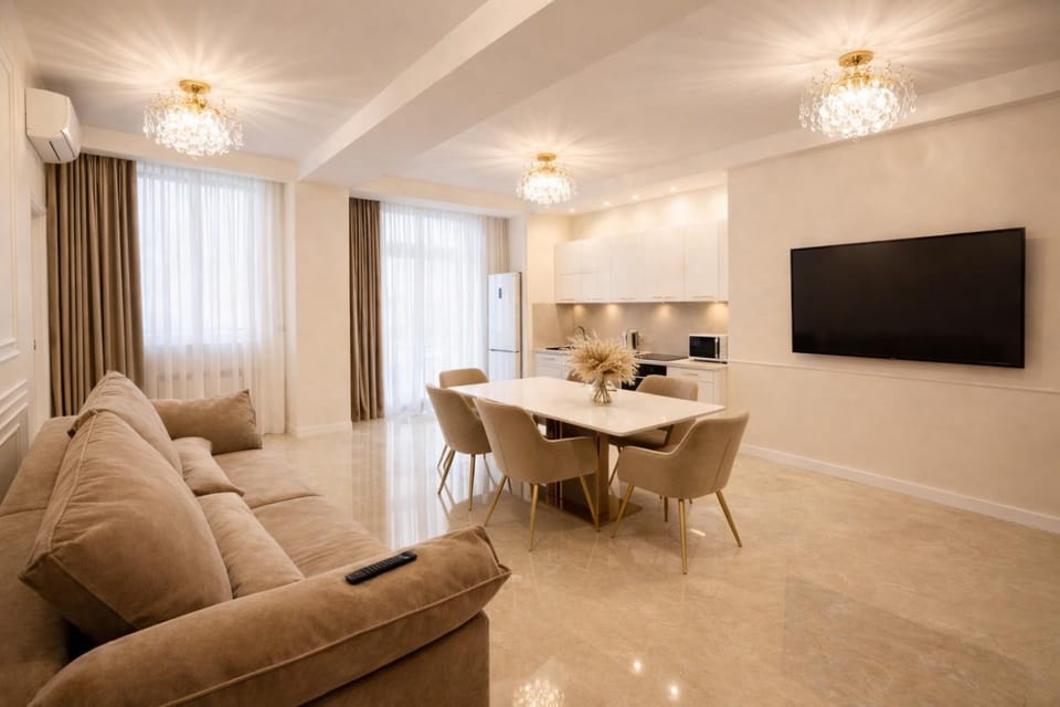TV and multimedia, Kitchen or kitchenette, Living room, Seating area, Dining area, air conditioner