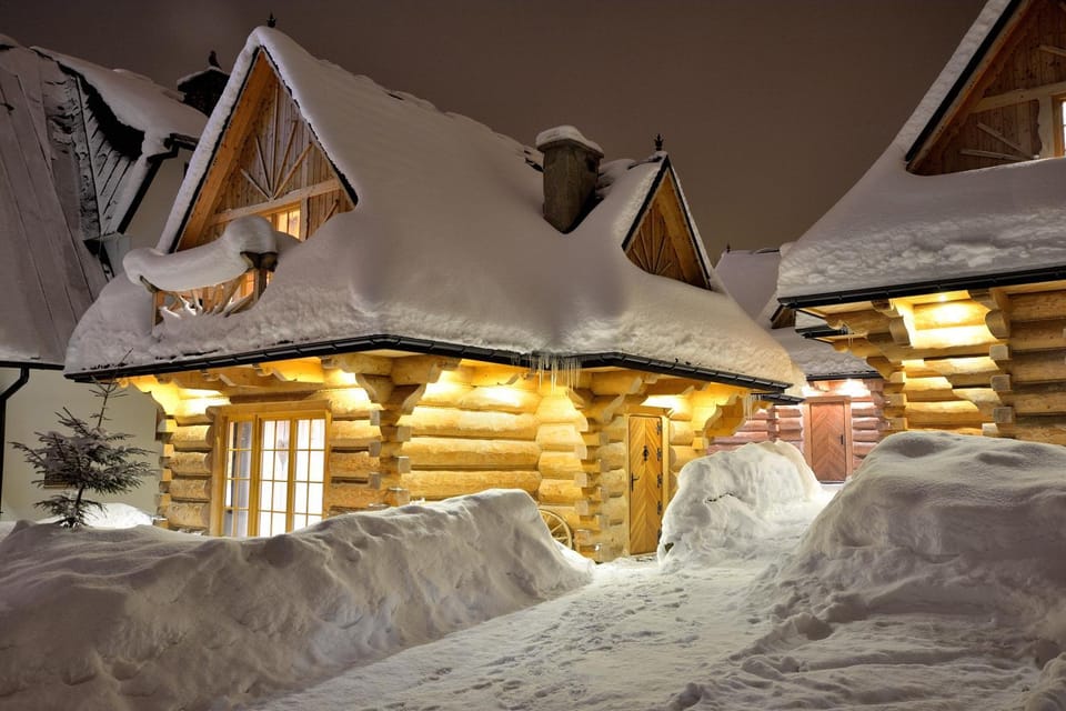 Property building, Night, Winter