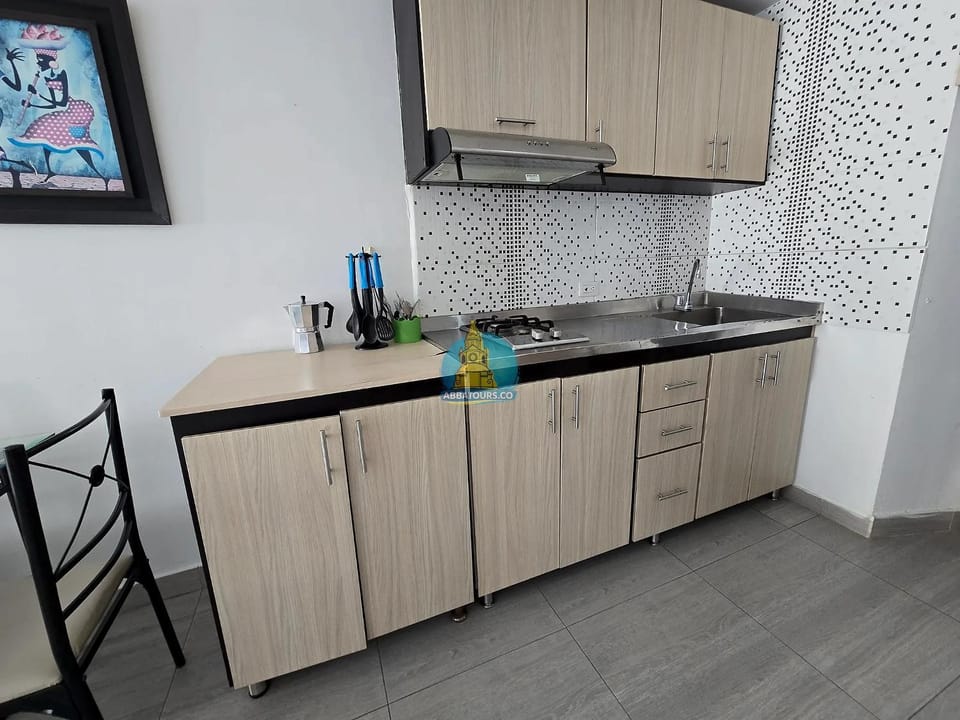 Kitchen or kitchenette, stove