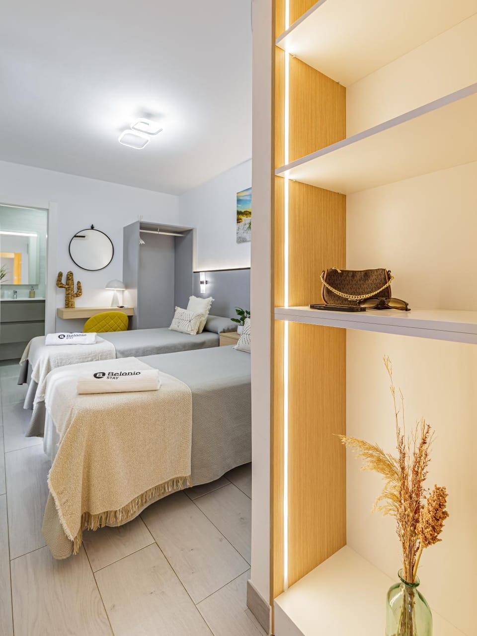 Bed, Photo of the whole room, Seating area, Bedroom, towels, wardrobe, air conditioner