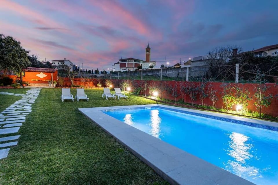 Night, Natural landscape, Garden, Pool view, Swimming pool, sunbed