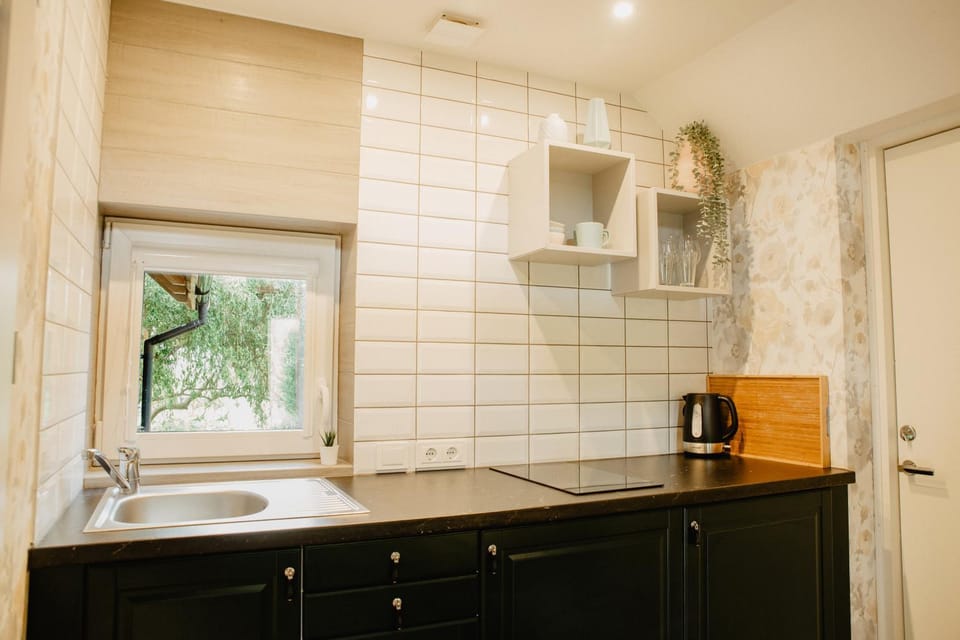 Kitchen or kitchenette, stove