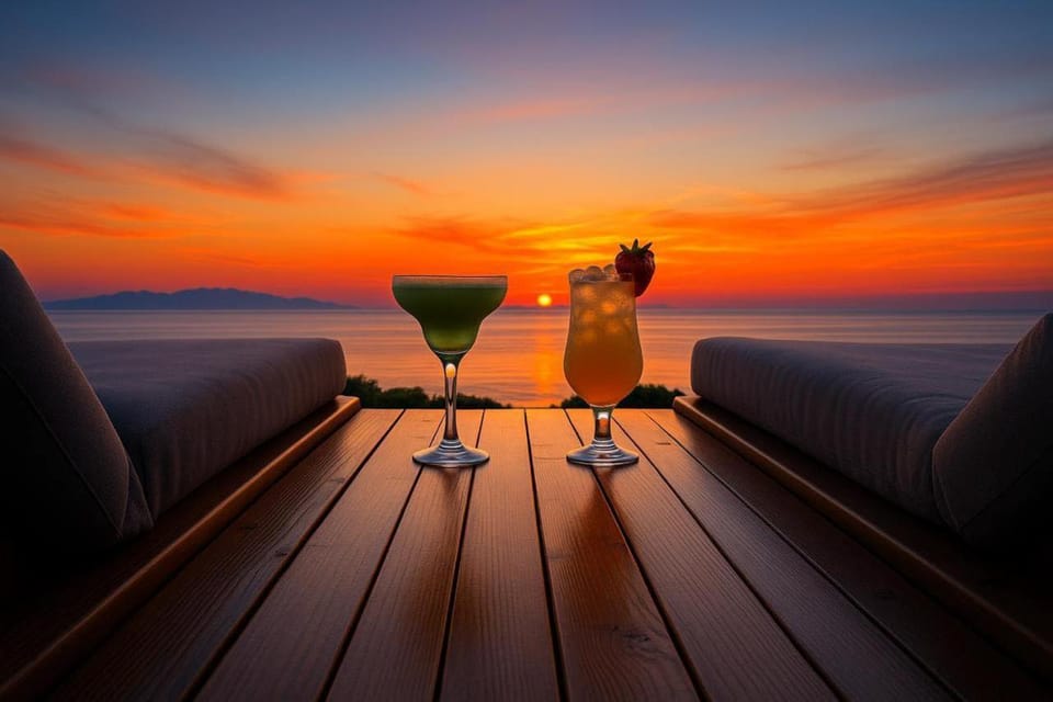 Natural landscape, Food and drinks, Sea view, Drinks, Sunset