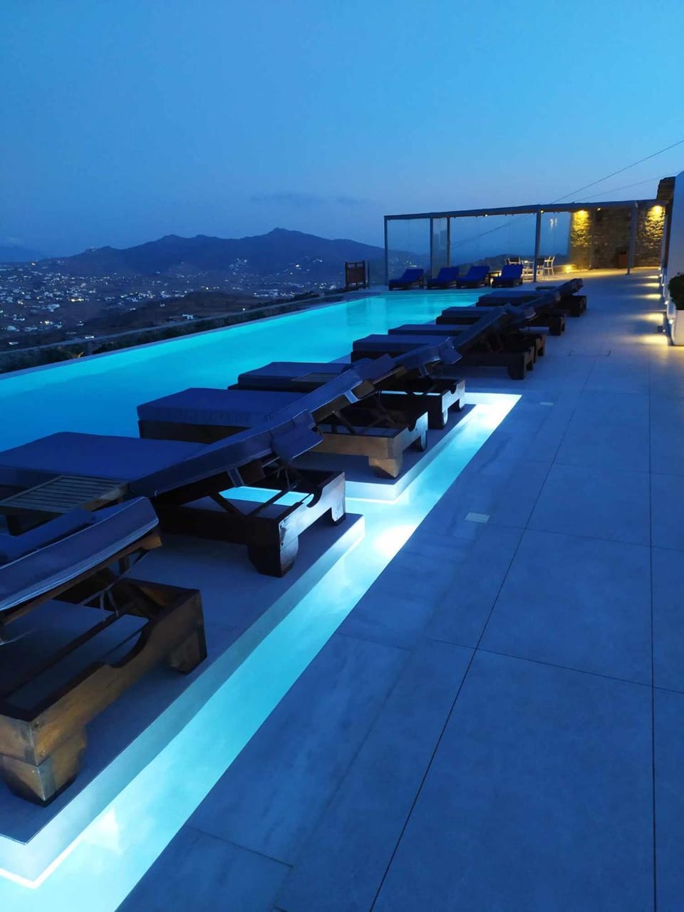 Night, Natural landscape, Pool view, Swimming pool, sunbed