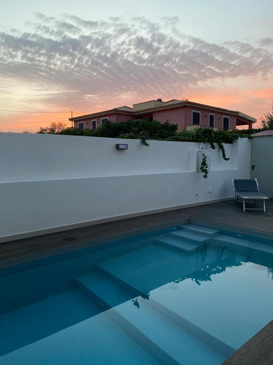 Pool view, Swimming pool, Sunset, sunbed