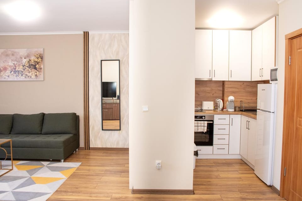 Kitchen or kitchenette, Living room, Seating area, Dining area, oven, stove, toaster