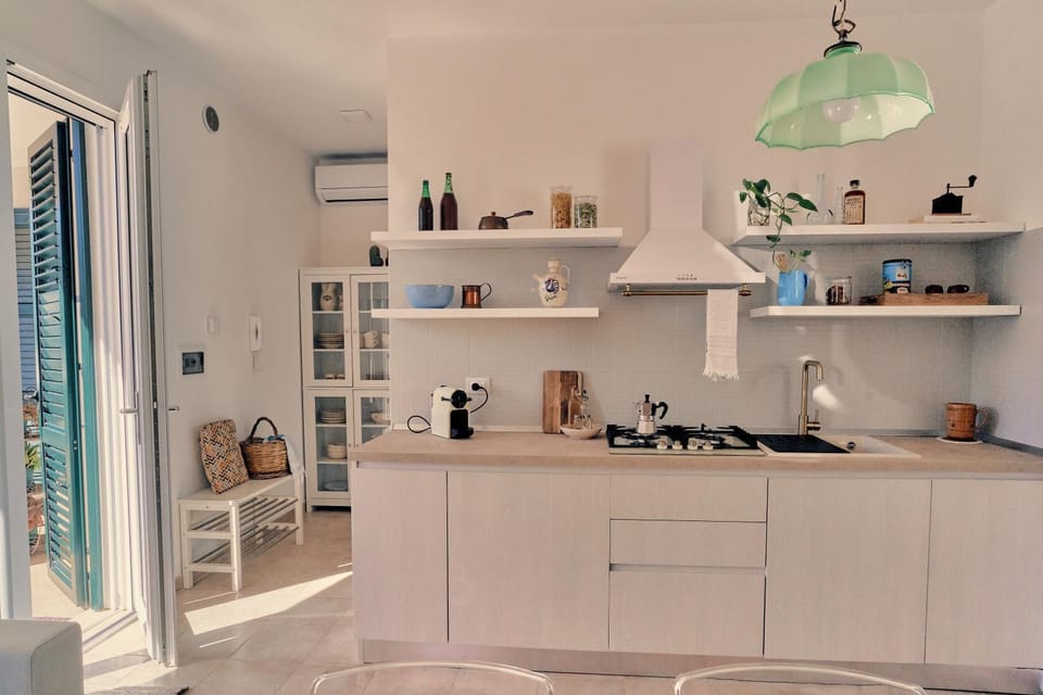 Kitchen or kitchenette, stove