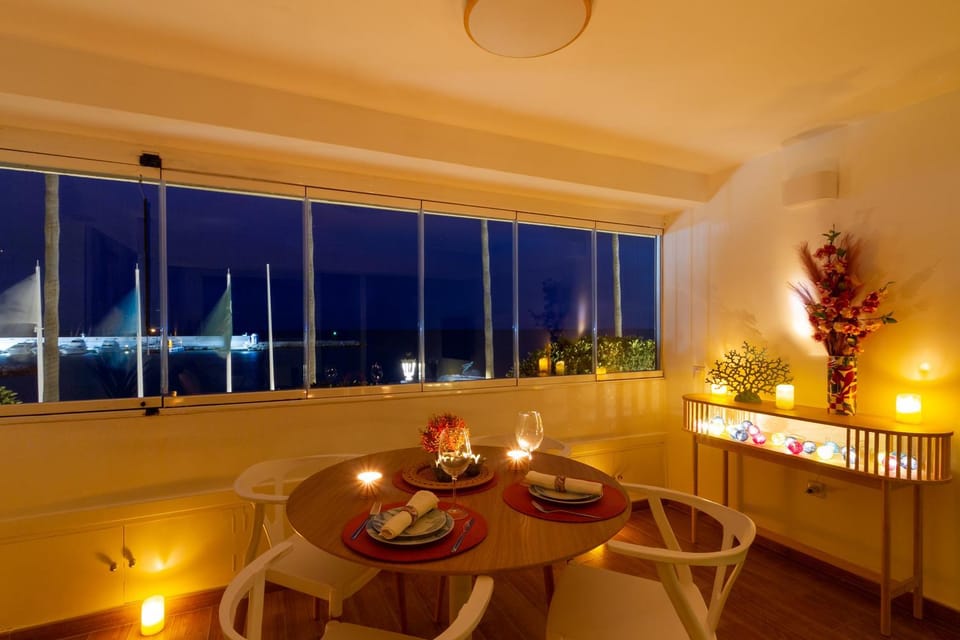Night, View (from property/room), Living room, Dining area, Sea view, Street view, Quiet street view