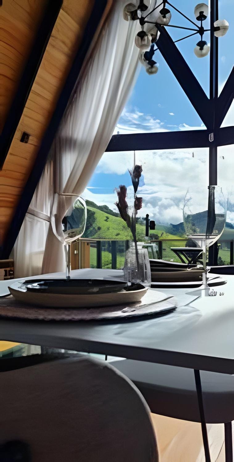 Kitchen or kitchenette, Dining area, Mountain view, Lunch, Dinner