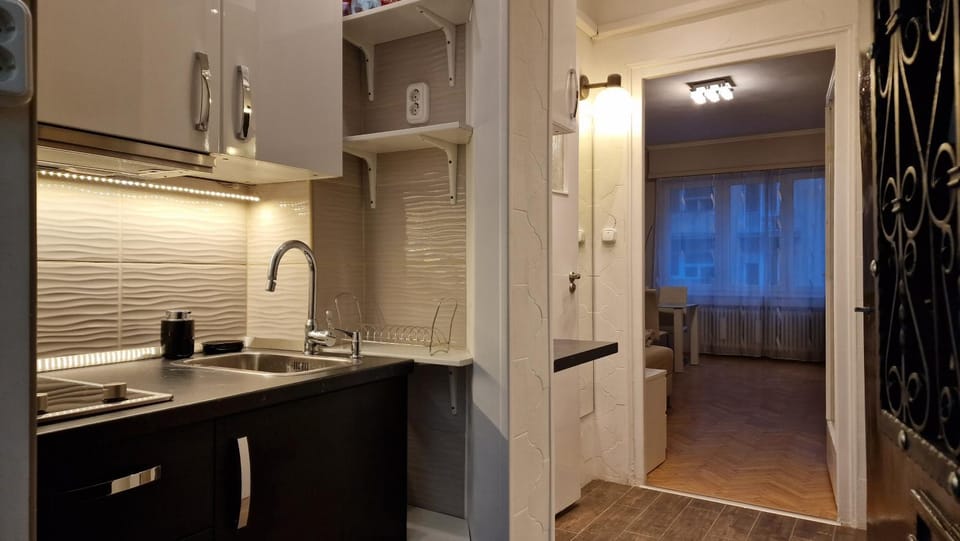 Kitchen or kitchenette, stove