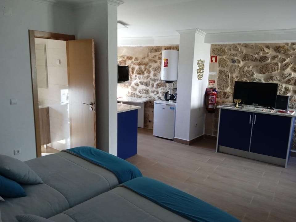 Bed, TV and multimedia, Kitchen or kitchenette, Living room, Photo of the whole room, Seating area, Bedroom