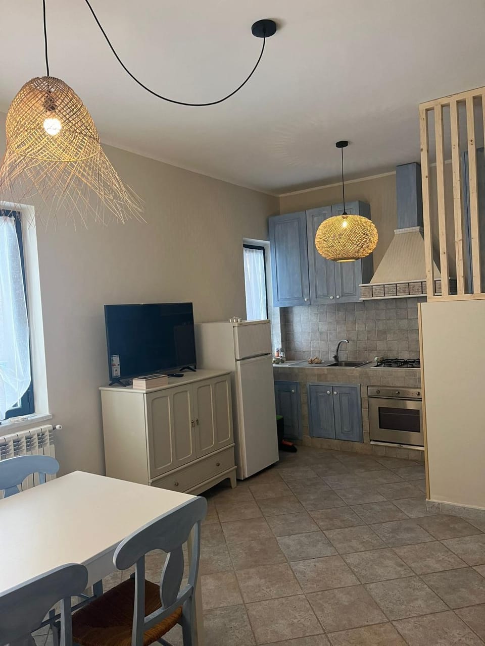 Kitchen or kitchenette, stove