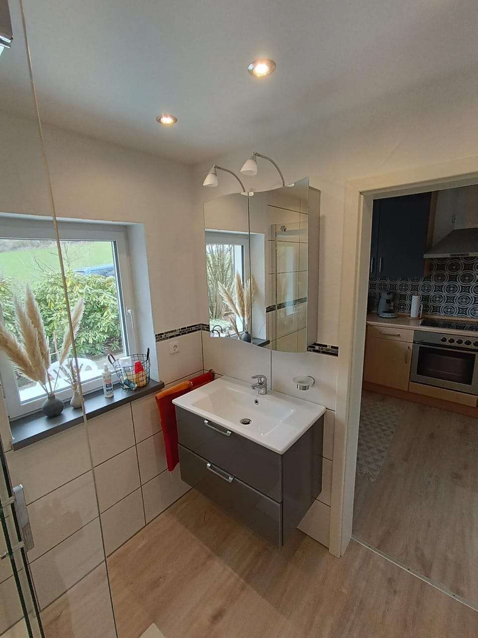 Kitchen or kitchenette, stove