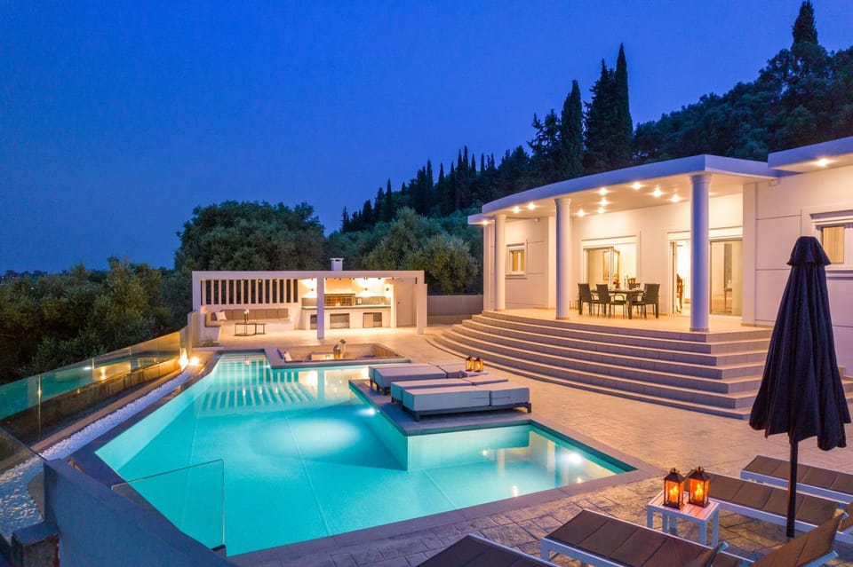 Property building, Night, Pool view, Swimming pool