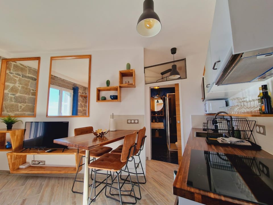 Kitchen or kitchenette, Dining area, stove