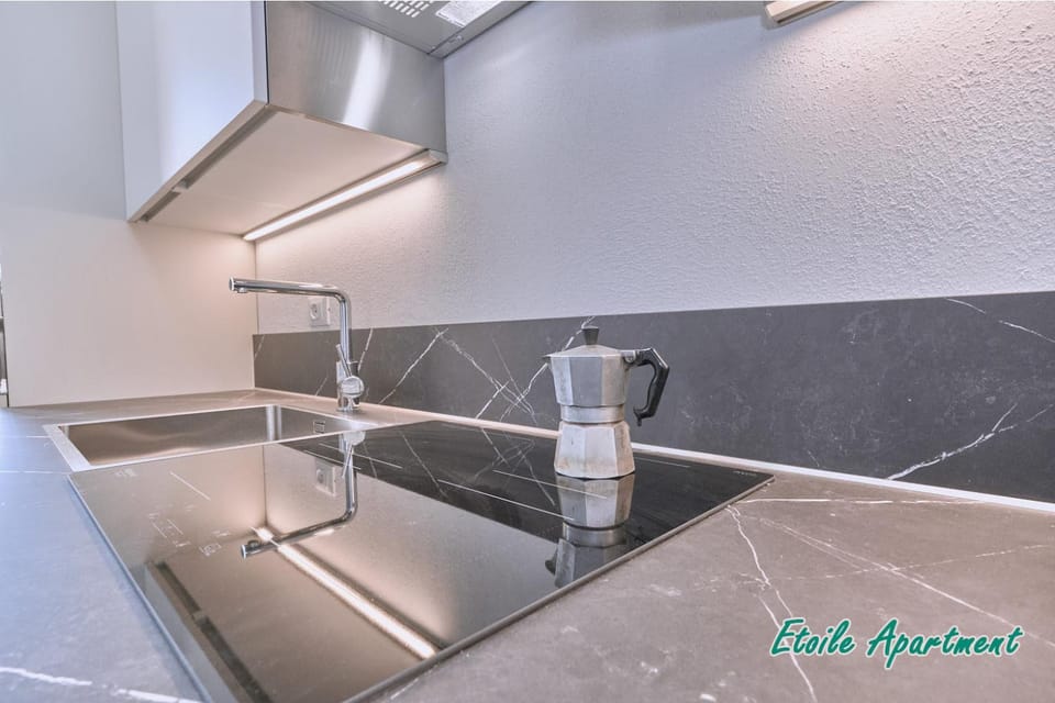 Kitchen or kitchenette, stove